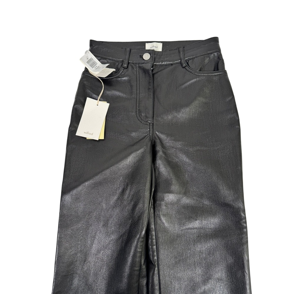 Aritzia Wilfred Melina High Rise Straight Vegan Leather Pants Black Size 00 NWT - Picture 3 of 9